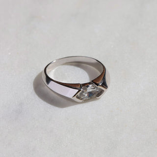 Silver CZ Bezel Ring - Nickel & Suede