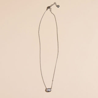 Silver CZ Bezel Waterproof Pendant Necklace - Nickel & Suede