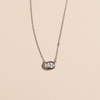 Silver CZ Bezel Waterproof Pendant Necklace - Nickel & Suede