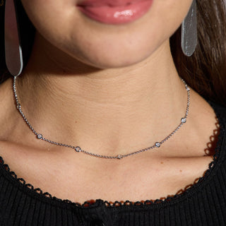 Silver CZ Delicate Saturn Chain Necklace - Nickel & Suede