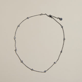 Silver CZ Delicate Saturn Chain Necklace - Nickel & Suede