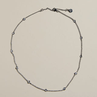 Silver CZ Delicate Saturn Chain Necklace - Nickel & Suede