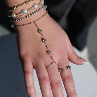 Silver CZ Hand Chain Bracelet - Nickel & Suede