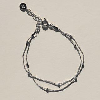 Silver Double Layer Saturn Chain Bracelet - Nickel & Suede