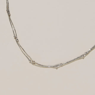 Silver Double Layer Saturn Chain Necklace - Nickel & Suede