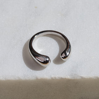 Silver Double Round Ended Ring - Nickel & Suede