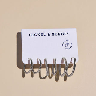 Silver Everyday Hoop Earring Set - Nickel & Suede