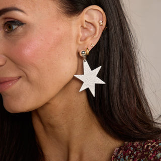 Silver Leaf Astrid Star Statement Earrings - Nickel & Suede