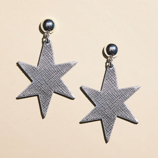 Silver Leaf Astrid Star Statement Earrings - Nickel & Suede
