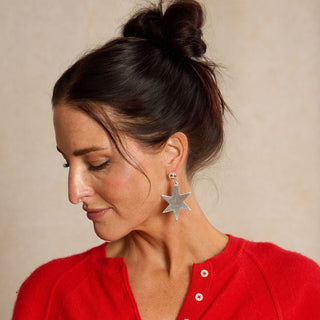 Silver Leaf Astrid Star Statement Earrings - Nickel & Suede