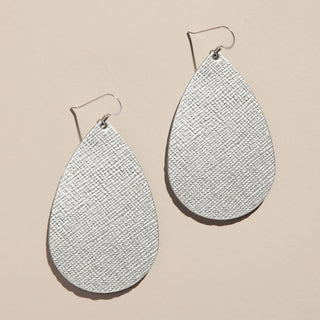 Silver Leaf Teardrops - Nickel & Suede