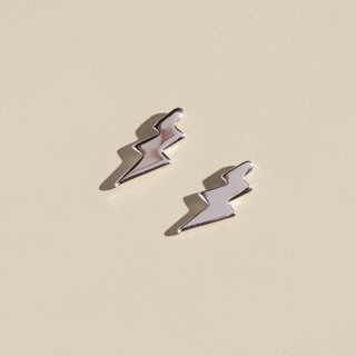 Silver Lightning Bolt Studs - Nickel & Suede