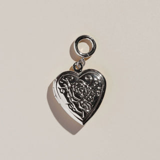 Silver Medium Heart Locket - Nickel & Suede