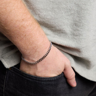 Silver Men's Curb Chain Bracelet - Nickel & Suede