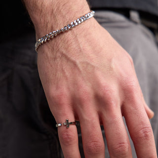 Silver Men's Curb Chain Bracelet - Nickel & Suede