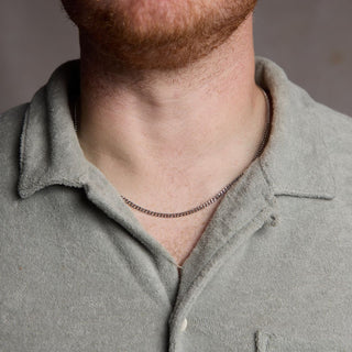 Silver Men's Curb Chain Necklace - Nickel & Suede