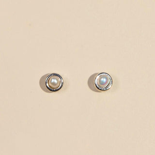 Silver Mini Pearl Bezel Stud Earrings - Nickel & Suede