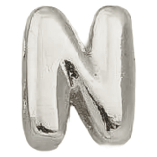Silver N Initial Bubble Letter Bead - Nickel & Suede