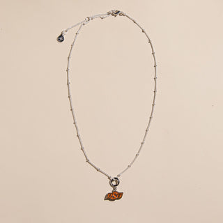 Silver Oklahoma State University Charm Necklace - Nickel & Suede