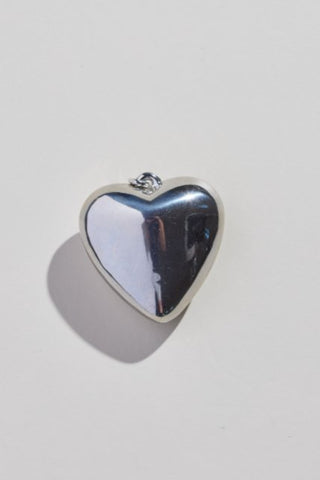 Silver Oversized Heart Charm - Nickel & Suede