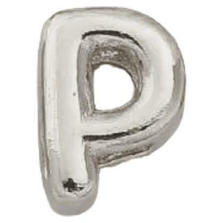 Silver P Initial Bubble Letter Bead - Nickel & Suede