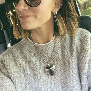 Silver Paper Clip Chain Necklace - Nickel & Suede