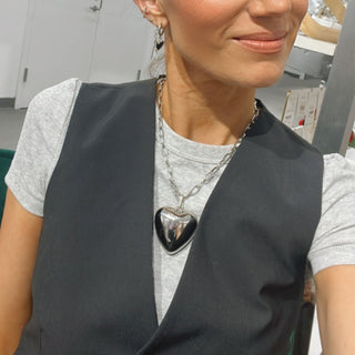 Silver Paper Clip Chain Necklace - Nickel & Suede