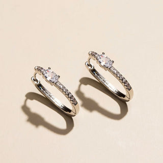 Silver Pavé Bezel Oval Waterproof Hoop Earrings - Nickel & Suede