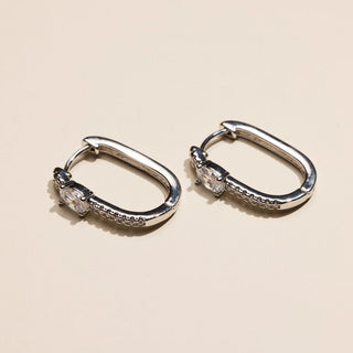 Silver Pavé Bezel Oval Waterproof Hoop Earrings - Nickel & Suede