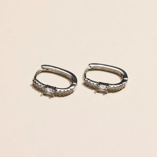 Silver Pavé Bezel Waterproof Huggie Earrings - Nickel & Suede