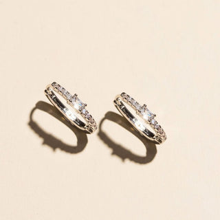 Silver Pavé Bezel Waterproof Huggie Earrings - Nickel & Suede