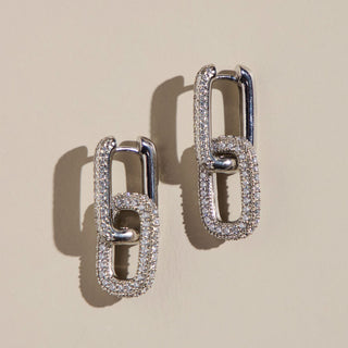 Silver Pavé Double Link Hoops - Nickel & Suede