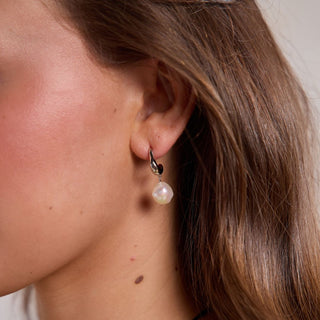 Silver Pearl Drop Hoops - Nickel & Suede