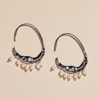 Silver Pearl Statement Hoop Earrings - Nickel & Suede