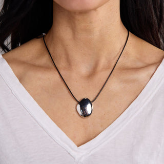 Silver Pendant Cord Necklace - Nickel & Suede