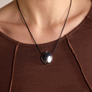 Silver Pendant Cord Necklace - Nickel & Suede