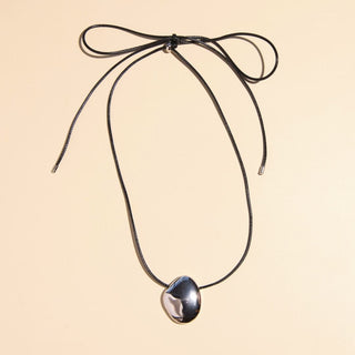 Silver Pendant Cord Necklace - Nickel & Suede