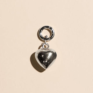 Silver Puffy Heart Charm - Nickel & Suede