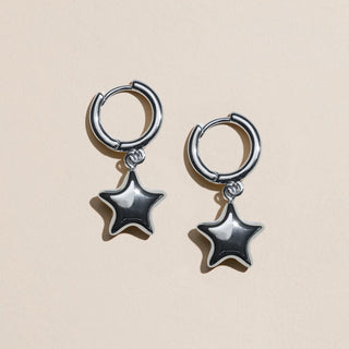 Silver Puffy Star Huggies - Nickel & Suede