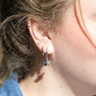 Silver Puffy Star Huggies - Nickel & Suede