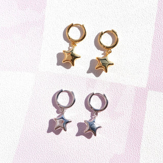 Silver Puffy Star Huggies - Nickel & Suede