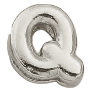 Silver Q Initial Bubble Letter Bead - Nickel & Suede