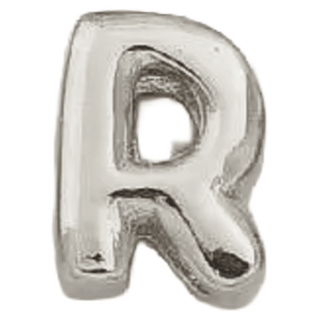 Silver R Initial Bubble Letter Bead - Nickel & Suede