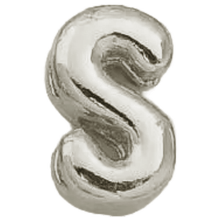 Silver S Initial Bubble Letter Bead - Nickel & Suede