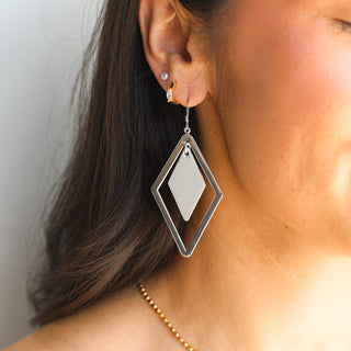 Silver Satin Kori Diamond Leather Earrings - Nickel & Suede