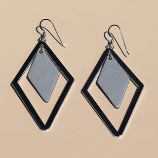 Silver Satin Kori Diamond Leather Earrings - Nickel & Suede