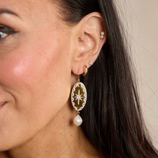 Gold Satin Mixed Metal Auden Pearl Drop Earrings - Nickel & Suede