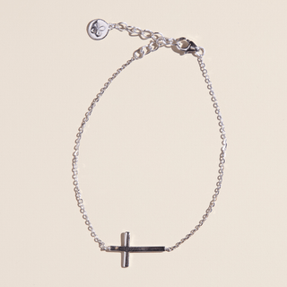 Silver Sideways Cross Bracelet - Nickel & Suede