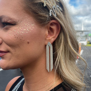 Silver Waterfall Chain Earrings - Nickel & Suede