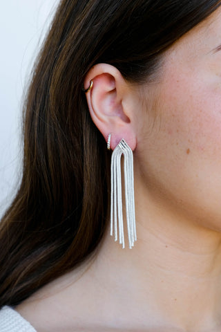 Silver Waterfall Chain Earrings - Nickel & Suede